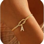 Initial Bracelet for Women Dainty 14k Gold Letter A-Z Bracelets for Women Non Tarnish Cute Thin Waterproof Knot Bracelets with Initials Jewelry Gift