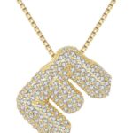Bubble Letter Necklace For Women, Balloon Initial Letter Alphabet Pendant 18k Gold Plated Dainty Zirconia Inlaid Necklaces Fashion for Women Jewelry Gifts