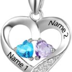 Lam Hub Fong Personalized Name Necklace with Birthstone – Custom Jewelry for Women, Mother’s Day Gifts, Mom & Daughter Necklace, Engraved Heart Charm, Mother’s Keepsake Gift, Perfect for Wife or Her