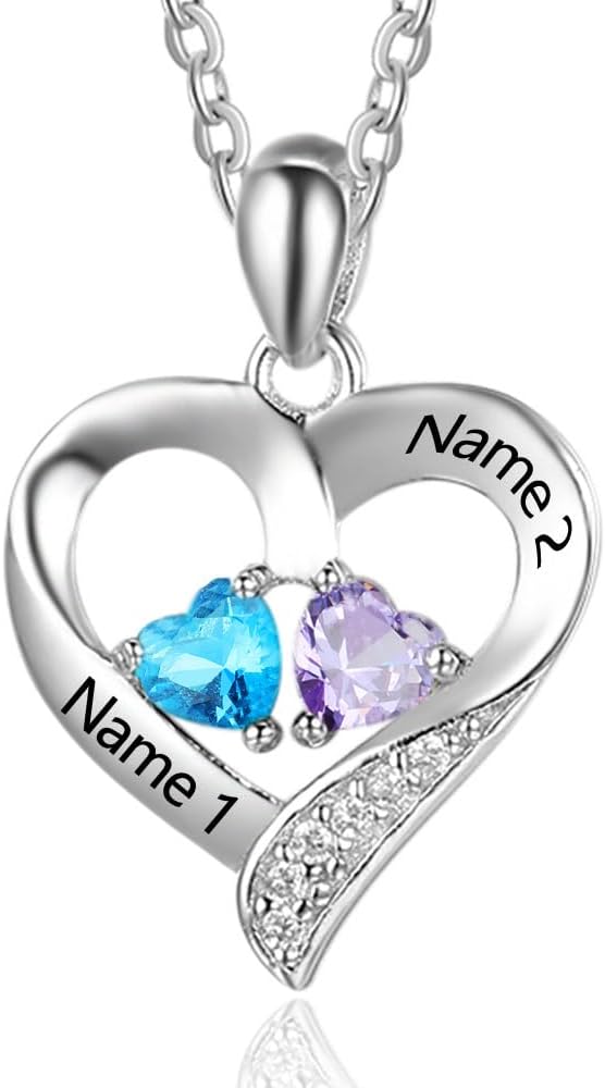 Lam Hub Fong Personalized Name Necklace with Birthstone – Custom Jewelry for Women, Mother’s Day Gifts, Mom & Daughter Necklace, Engraved Heart Charm, Mother’s Keepsake Gift, Perfect for Wife or Her