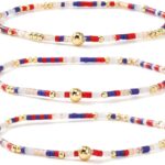 Dainty Gold Plated Tiny Ball Colorful Rice Beaded Stack Bracelets Sets for Women,4Pcs Stackable Small Beads Cute Bracelet Stretch Trendy Ball Jewelry Friendship Gift