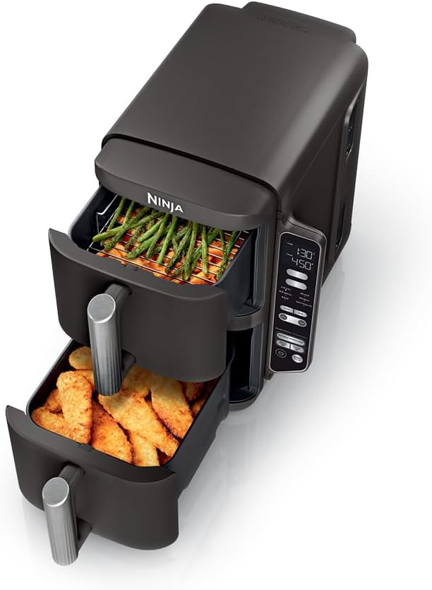 Ninja DoubleStack 2-Basket Air Fryer, DoubleStack Technology Cooks 4 Foods at Once, Space Saving Design, 8 QT, 6-in-1 SL201C (Canadian Version) (Renewed)