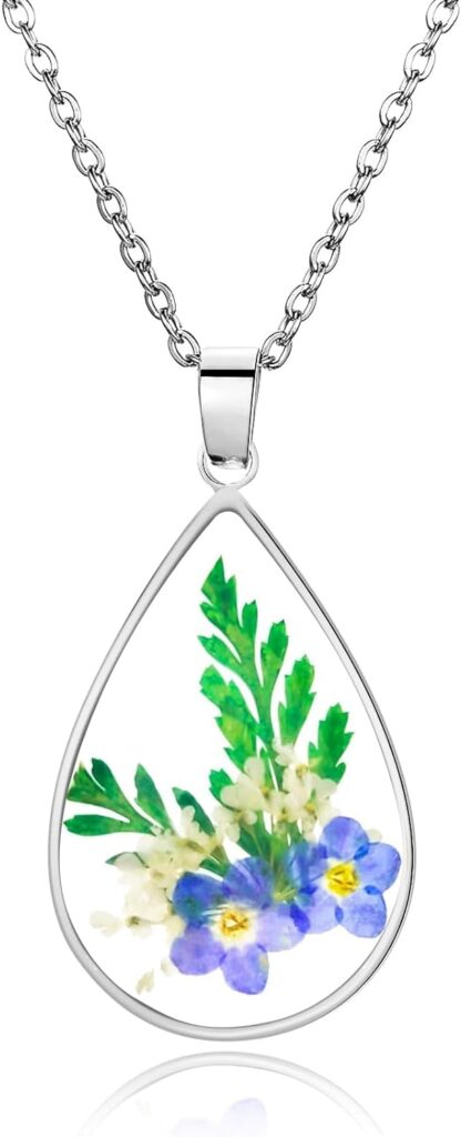 Forget-Me-Not and Queen Anne’s Lace Pressed Wildflower Necklace | Gold Pressed Flower Necklace | Personalized Handmade Necklaces | Real Flower Necklace