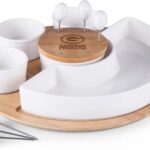 PICNIC TIME NFL Symphony Appetizer Serving Tray Set, Party Platter Set, Appetizer Plate, (Bamboo & White Ceramic)