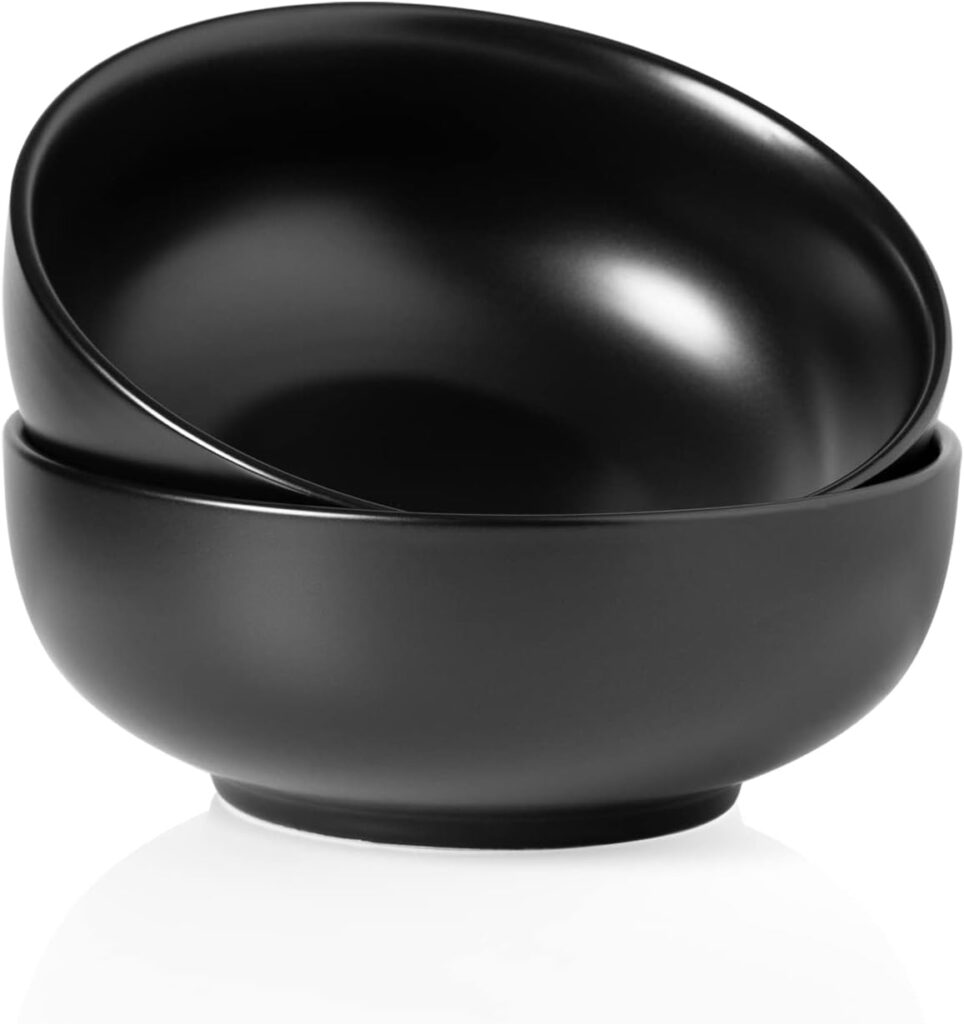 Kanwone Large Serving Bowls – 55 Ounce, Ceramic Salad Bowls, Pasta, Porcelain Soup Bowls, Set of 2, Serving Dishes for Entertaining, Microwave and Dishwasher Safe, Matte Black, Housewarming Gift