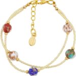 Venice Aurora Murano Glass Bracelet Multicolor Handmade with Italian Sparkling Beads and 24K Gold-Lined Beads. Made in Venice, Italy. Murano Glass Bracelet for Women.