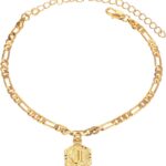 Initial Ankle Bracelets for Women Men, 18K Gold Silver Figaro Cuban Link Anklet Bracelet for Women Teen Girls, Custom Name Gold Anklet with Initials