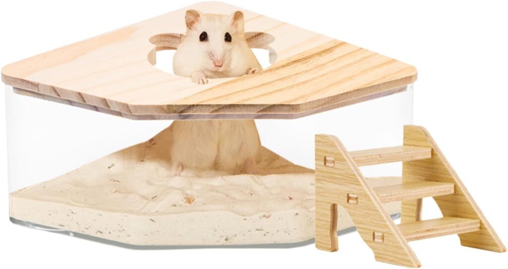 Hamster Sand Bath Container Small Animal Sand Bath Shower, Hamster Sand Box with Ladder for Easy Cleaning, Perfect for Dwarf Hamsters, Gerbils, and Chinchillas Pet Bathing Accessories (1 Pcs)