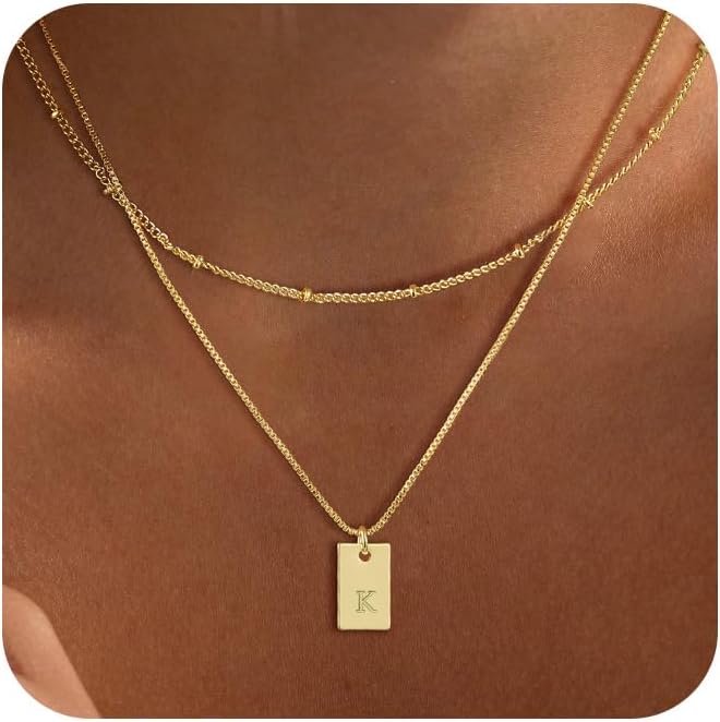 Gold Initial Necklaces for Women, 14k Gold Plated A-Z Letter Layered Pendant Necklace Dainty Layering Personalized Initial Necklace Stack Jewelry Set Necklace for Women Trendy