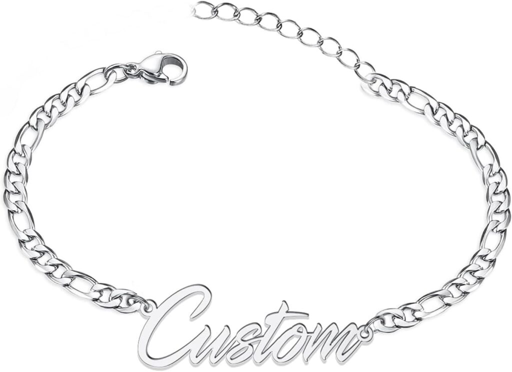 Name Bracelet Personalized 925 Sterling Silver Figaro Chain Link Custom Name Bracelet or Anklet for Men Women
