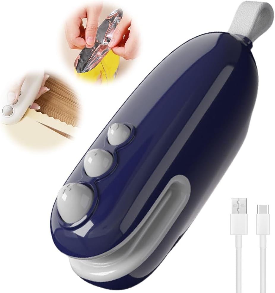 Mini Bag Sealer, 2025 Upgrade Portable Handheld Vacuum Food Sealer Bag Sealing Machine for Plastic Bags Snack Bags, Rechargeable Food Bag Sealer for Travelers (Blue)