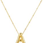 Necklace, 14k Gold Plated Balloon Initial Necklace Personalized Balloon Alphabet Pendant Necklaces Jewelry Gift for Women Girls