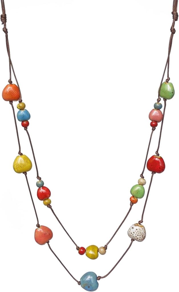 Bohemian Long Beaded Necklace for women, Colorful Hippie Long Layered Necklace, Handmade Boho Jewelry Gift for Mom