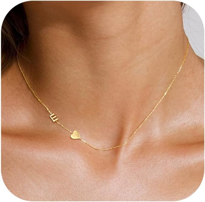 TOBENY Dainty Gold Initial Necklaces for Women,14k Gold Plated Sideways Letter Necklace Personalized A-Z Name Heart Choker Necklace Tiny Cute Monogram Necklace Jewelry Gift
