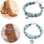 ASHMITA Blue Turtle Ankle Bracelet Set Multilayer Beads Handmade Boho Beach Anklet Foot Jewelry Women