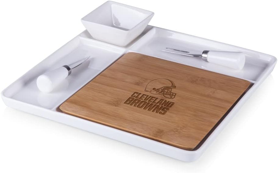 PICNIC TIME NFL Peninsula Cutting Board & Serving Tray – Cheese Board – Charcuterie Board – Appetizer Plate, Bamboo & White Ceramic