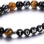 Zysta Personalized Beads Bracelets for Men Customized Gemstone Beads Bracelet with Name Text Custom Initial Chakra Stone Stretch Bracelet Custom ID Family Names Jewelry for Men Women
