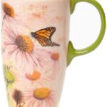 Topadorn Coffee Ceramic Mug Porcelain Latte Tea Cup With Lid 17oz,Novelty Coffee Mugs for Office & Home Pink