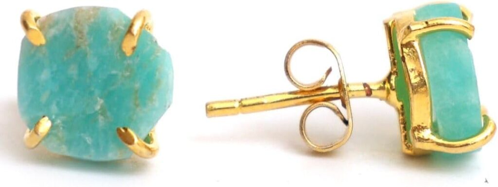 Gempires Natural Raw Prong Setting Stud Earrings, 8-10 mm Crystals Earring, Handmade Jewelry, Gift for Her