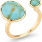 Bold 14K Gold-Plated Statement Ring with Eye-Catching Simulated Blue Turquoise – Hypoallergenic & Lightweight, Exuding Boho Elegance – Simple Minimalist Jewelry