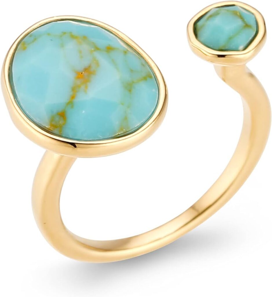 Bold 14K Gold-Plated Statement Ring with Eye-Catching Simulated Blue Turquoise – Hypoallergenic & Lightweight, Exuding Boho Elegance – Simple Minimalist Jewelry