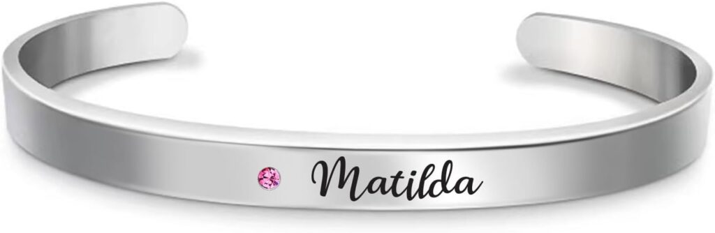 Personalized Birthstone Cuff Bracelets Custom Name Inspirational Bangle Bracelet Engraved Memory Jewelry Customized Gifts for Women
