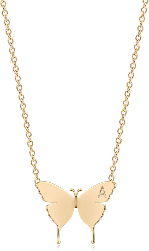 MEVECCO Gold Dainty Initial Necklace 18K Gold Plated Butterfly Pendant Name Necklaces Delicate Everyday Necklace for Women Minimalist Personalized Jewelry