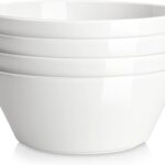 MALACASA Large Salad & Soup Bowls – Set of 4, 60 OZ Porcelain White Bowls for Ramen, Pasta, Pho – Microwave & Dishwasher Safe