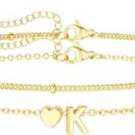 DEARMAY Dainty Initial Heart 14K Gold Plated Bracelets for Women Trendy, Letter Charm Bracelet Jewelry Cute Simple Fashion Chain Gift