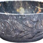 Marble Soapstone Natural Smudge Pot | Stone Bowl | Scrying And Smudge Bowl (Scrying – Bowls & Mirrors) (5 Inch) From India. Handmade Leaf Carved Design.