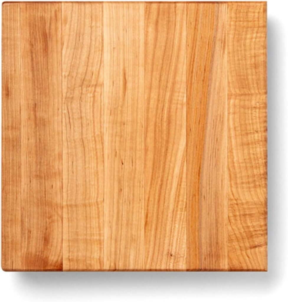 John Boos B Series Square Wooden Maple Cutting Board 12”x12” – 1.5” Thick, 6-lb Non-Reversible Butcher Block with Wood Bun Feet & Edge-Grain