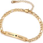 INBLUE Personalized Customized Bar Bracelets Engraved Name for Women Girlfriend with Adjustable Chain Heart Charm Stainless Steel Jewelry Bridesmaid Gifts