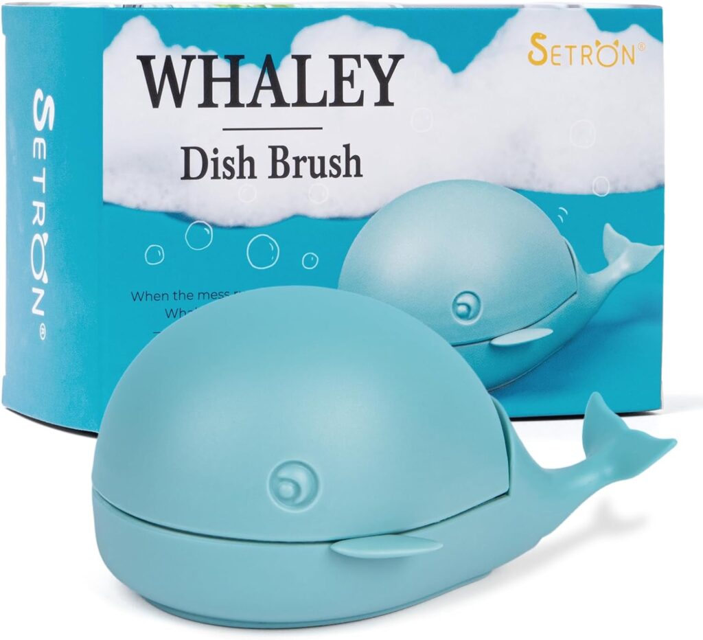 Whaley Whale Dish Brush – Cute Whale Scrub Brush for Dishes & Veggies, Palm Cleaning Brush, Funny Kitchen Gadget, Sink Accessories, Unique Gifts for Women, Housewarming or White Elephant Gifts
