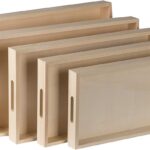 Hammont Wood Serving Tray Set with Handles – 5-Piece Nested Breakfast Trays for Food, Party Buffet, Organizing, and Montessori – Versatile Wooden Trays for Serving, Catering, and Bathroom Use