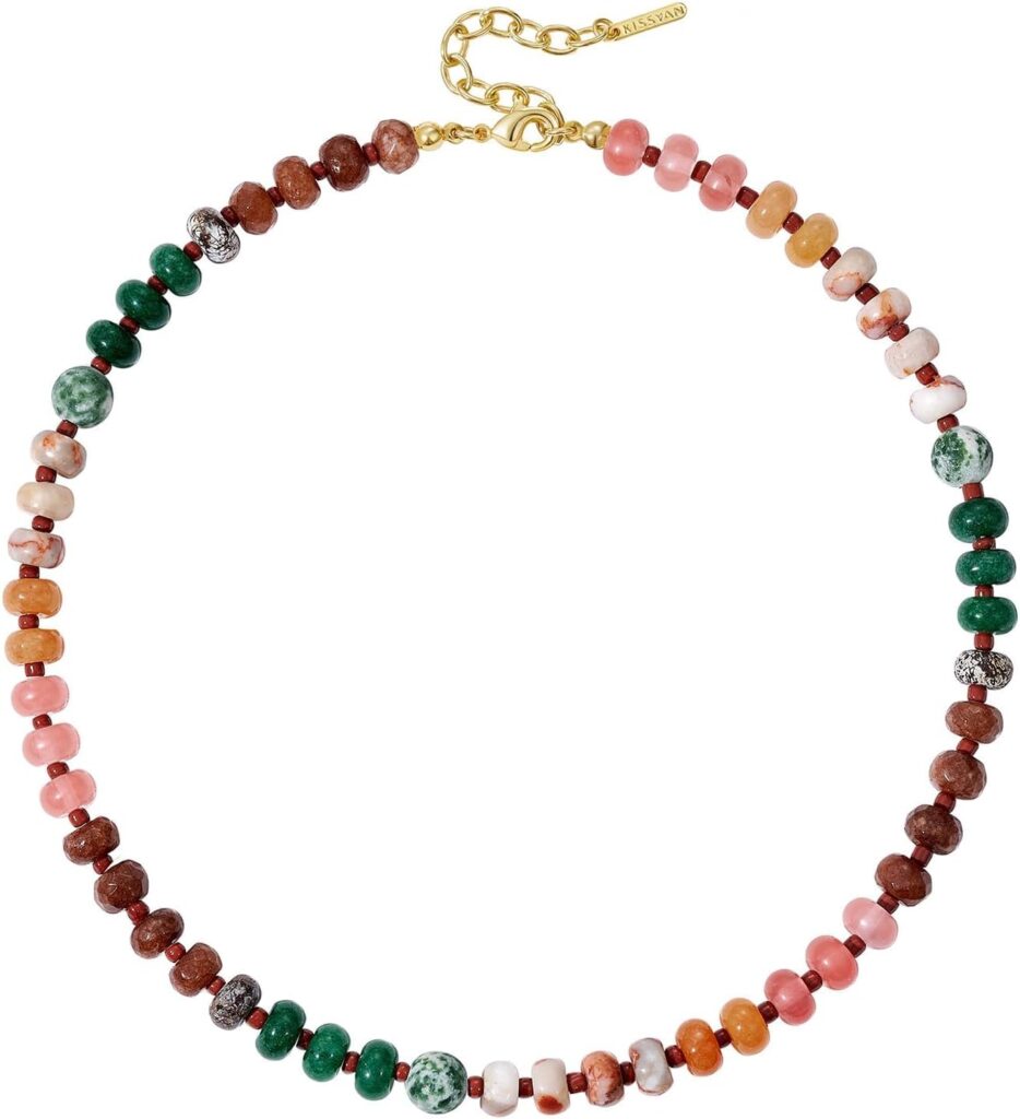 KissYan Beaded Necklaces for Women, Colorful Gemstone Bead Boho Choker, Natural Stone Handmade Fashion Autumn Winter Jewelry Gifts