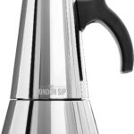 London Sip Stainless Steel Stovetop Espresso Maker Moka Pot Italian Coffee Percolator, Silver, Large (16.9 oz)