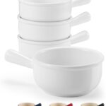 KooK French Onion Soup Bowls, French Onion Soup Crocks, Soup Bowl with Handles, 15 oz, Set of 4, Ceramic Bowls, Microwave, Dishwasher Safe & Oven safe, Stoneware,(White)