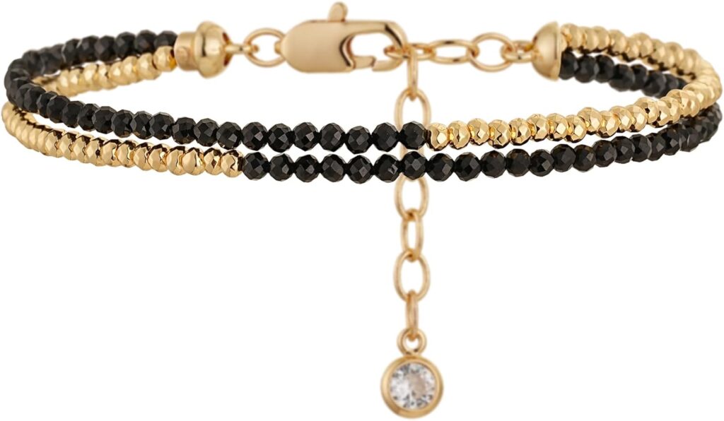 MYEARS Women Beaded Bracelet Gold Double Layer Gemstone 14K Simple Dainty Handmade Chain Everyday Boho Beach Jewelry