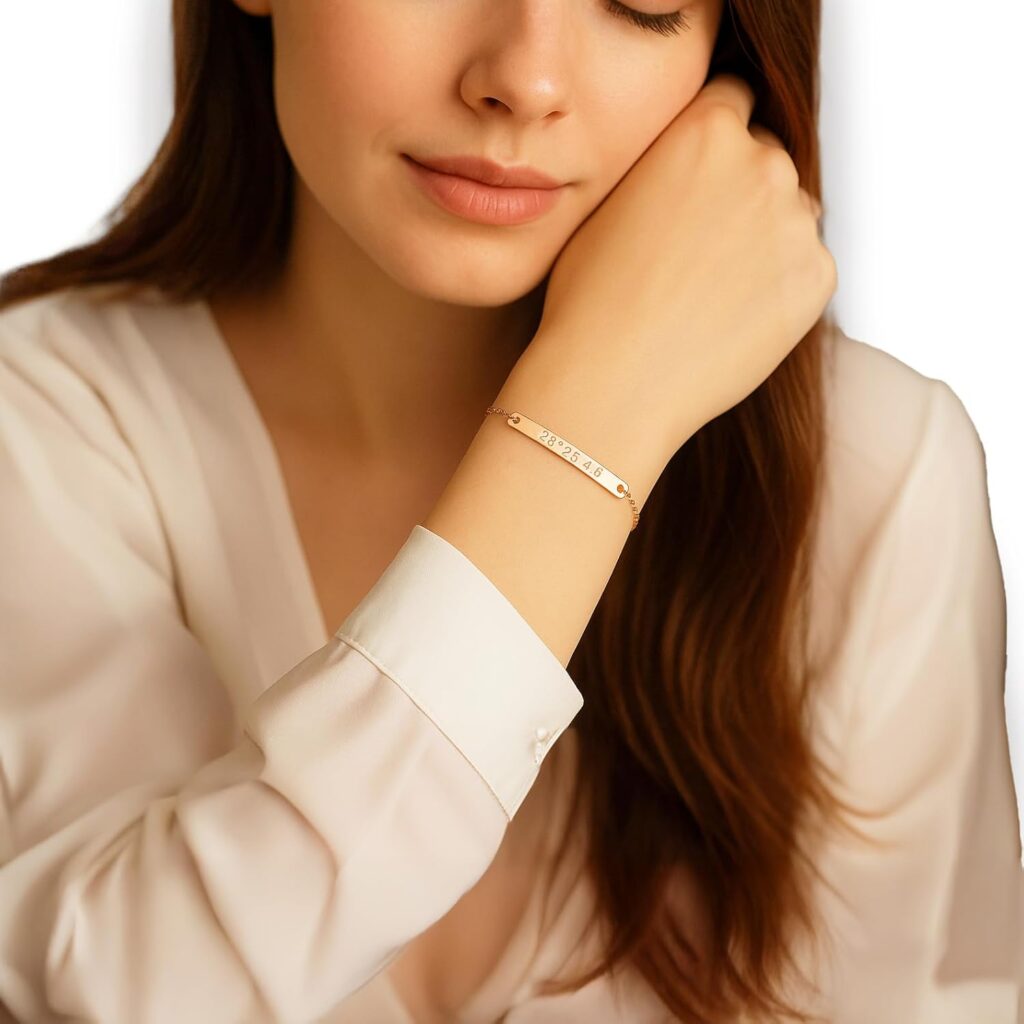 Custom Bracelet for Women – Personalized Coordinate Bar Bracelet, Custom Name Jewelry, Coordinate Bracelet, Customized Name Bracelet, Elegant Personalized Bracelet for Special Occasions