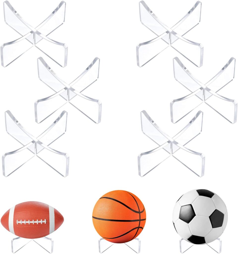 6Pcs Acrylic Ball Stand for Display, Clear Basketball Stand, Storage Holder for Football Basketball Soccer Volleyball Rugby, Trophy Autograph Memorabilia Display Cases