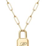 Initial Lock Necklace For Women 14K Gold Plated Dainty Paperclip Padlock Pendant Necklaces Personalized Letter A-Z Jewelry