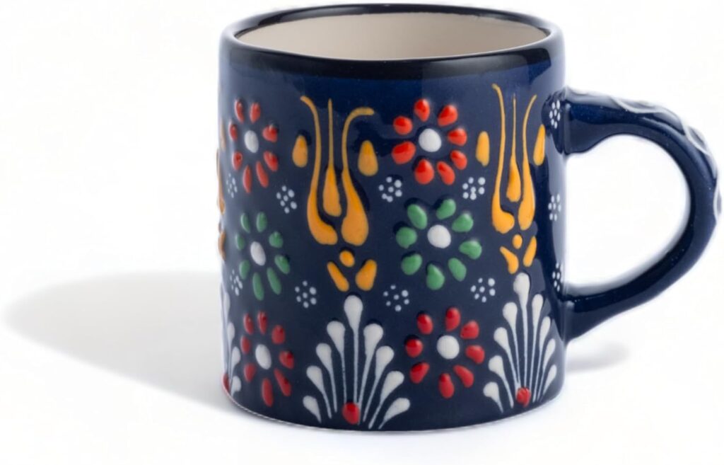 EVANILIFE Ceramic Espresso Cup, 5 Oz Handmade Mug, 2.75 Inch Cappuccino and Latte Cup, Multicolor Demitasse, Dishwasher Safe Small Coffee Cup, Ideal for Espresso Machine (SULTAN’S NAVY)