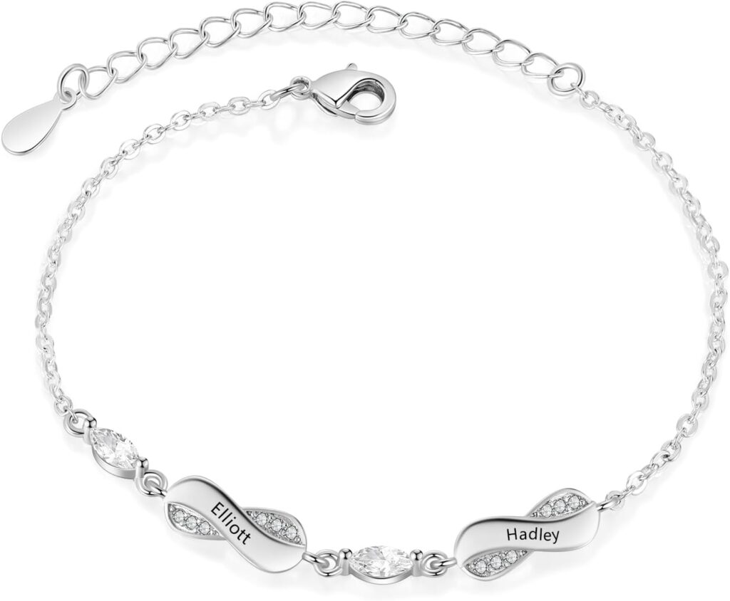 Personalized Name Charm Bracelet with Custom Engraving Names – Custom Jewelry Gift for Women, Mom, Couples – Unique Keepsake for Mother’s Day, Valentine’s Day