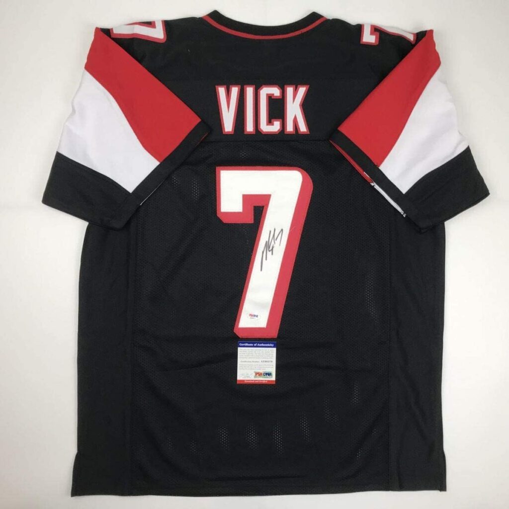 Autographed/Signed Michael Mike Vick Atlanta Black Football Jersey PSA/DNA COA