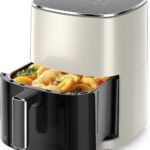 Airfryer 12-in-1,Large Air Fryer 6QT, Square Airfryers Non Toxic, Cooking, Fries, Custard, Chicken Wings, Sea Food, Vegetabels, Nonstick & Easy-Clean Basket, Beige