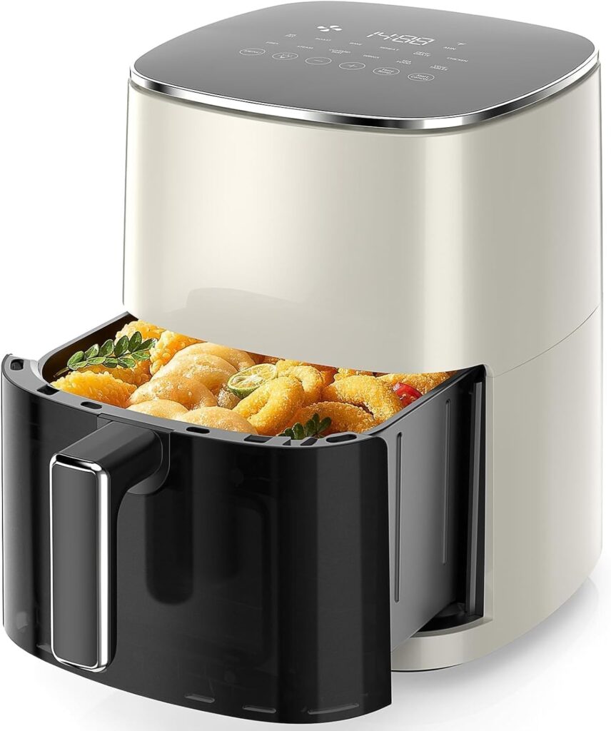 Airfryer 12-in-1,Large Air Fryer 6QT, Square Airfryers Non Toxic, Cooking, Fries, Custard, Chicken Wings, Sea Food, Vegetabels, Nonstick & Easy-Clean Basket, Beige