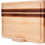 Large (16.9″L x 11.8″W x 1″Th) Hard Maple Wood Cutting Board for Kitchen-Wood Cutting Board with Holder for Meal Prep, Reversible Charcuterie Wooden Board, Sturdy, Space-saving Design