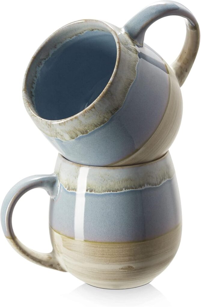 LIFVER 21 Oz Large Ceramic Coffee Mug, Stoneware Coffee Mugs Set of 2, Big Tea Cup for Office and Home, Gifts for Women, Dishwasher and Microwave Safe (Blue)