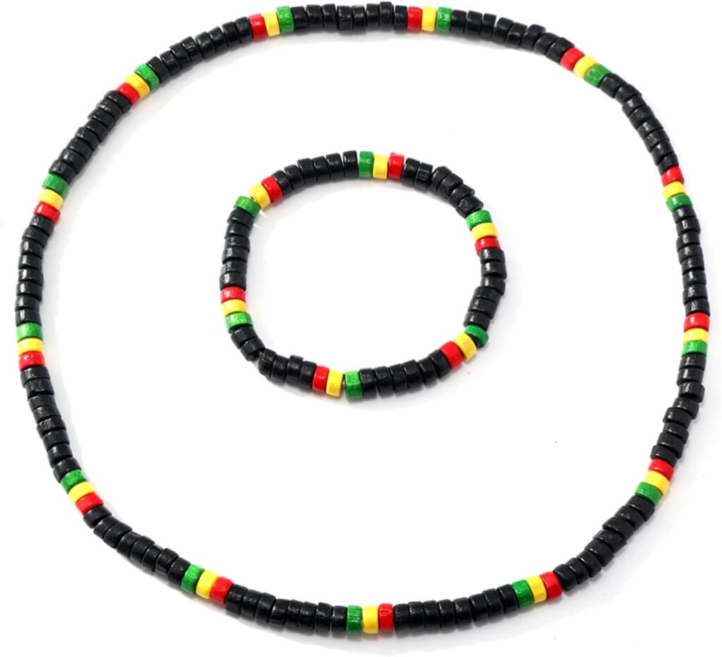 Handmade Juneteenth African Beaded Necklace Bracelet Set for Women Men Ethic Juneteenth Freedom Day Black History Month Necklace Boho Jewelry