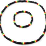 Handmade Juneteenth African Beaded Necklace Bracelet Set for Women Men Ethic Juneteenth Freedom Day Black History Month Necklace Boho Jewelry